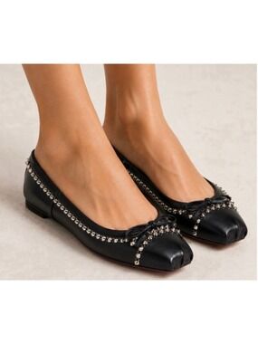 Christian Louboutin Mamadrague Spiked Leather Ballet Flats in Black 38.5 New